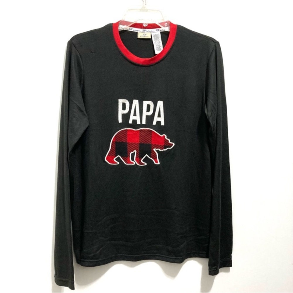 NEW Dearfoams Men's Papa Bear Long Sleeve Christmas Buffalo Check Top Pajama